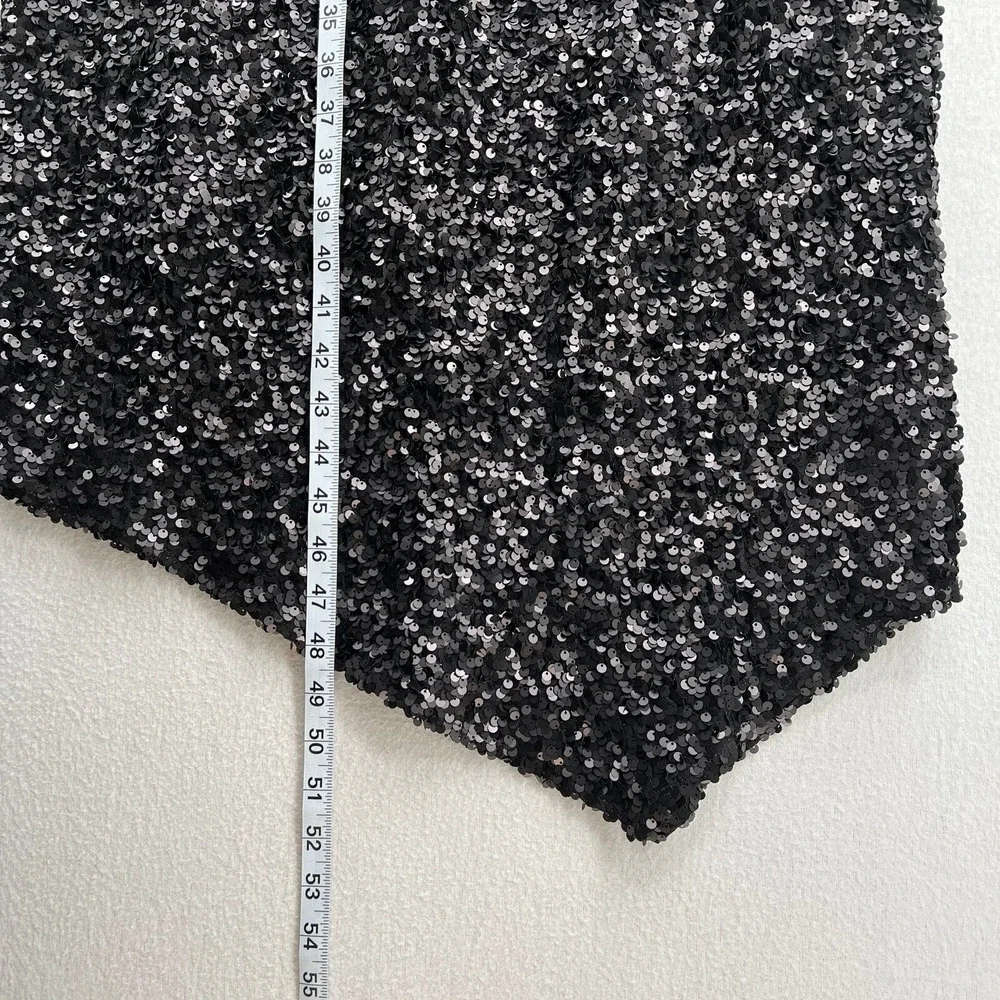 CIEBON Signy Sequin Asymmetrical Gown Womens Small Black Halter Midi Sleeveless - Picture 16 of 16